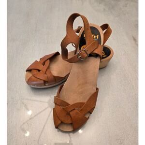 Swedish Hasbeen Wooden Clogs SZ 37 Brown Leather Ankle Strap